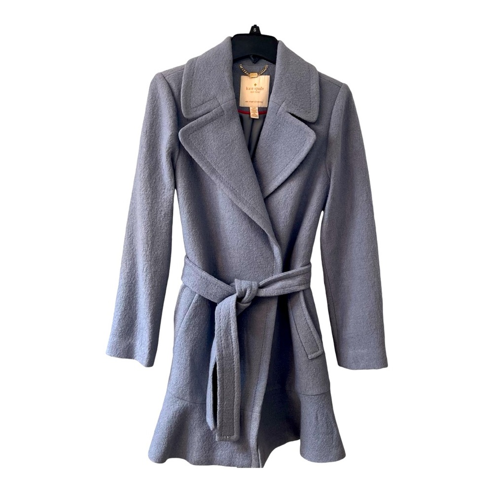 KATE SPADE NEW YORK women’s dusty blue wool wrap coat NWT